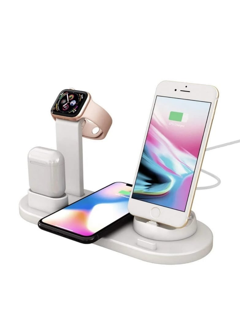 traditious 6-in-1 Fast Wireless Charging Station – Multi-Device Charger Dock for iPhone 16/15/14/13 Pro Max, Apple Watch, AirPods, Android Smartphones & More – Compact & Quick Charge Hub - White  - Image 1