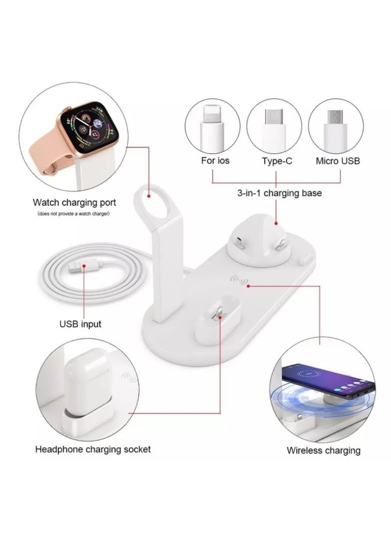 traditious 6-in-1 Fast Wireless Charging Station – Multi-Device Charger Dock for iPhone 16/15/14/13 Pro Max, Apple Watch, AirPods, Android Smartphones & More – Compact & Quick Charge Hub - White  - Image 3