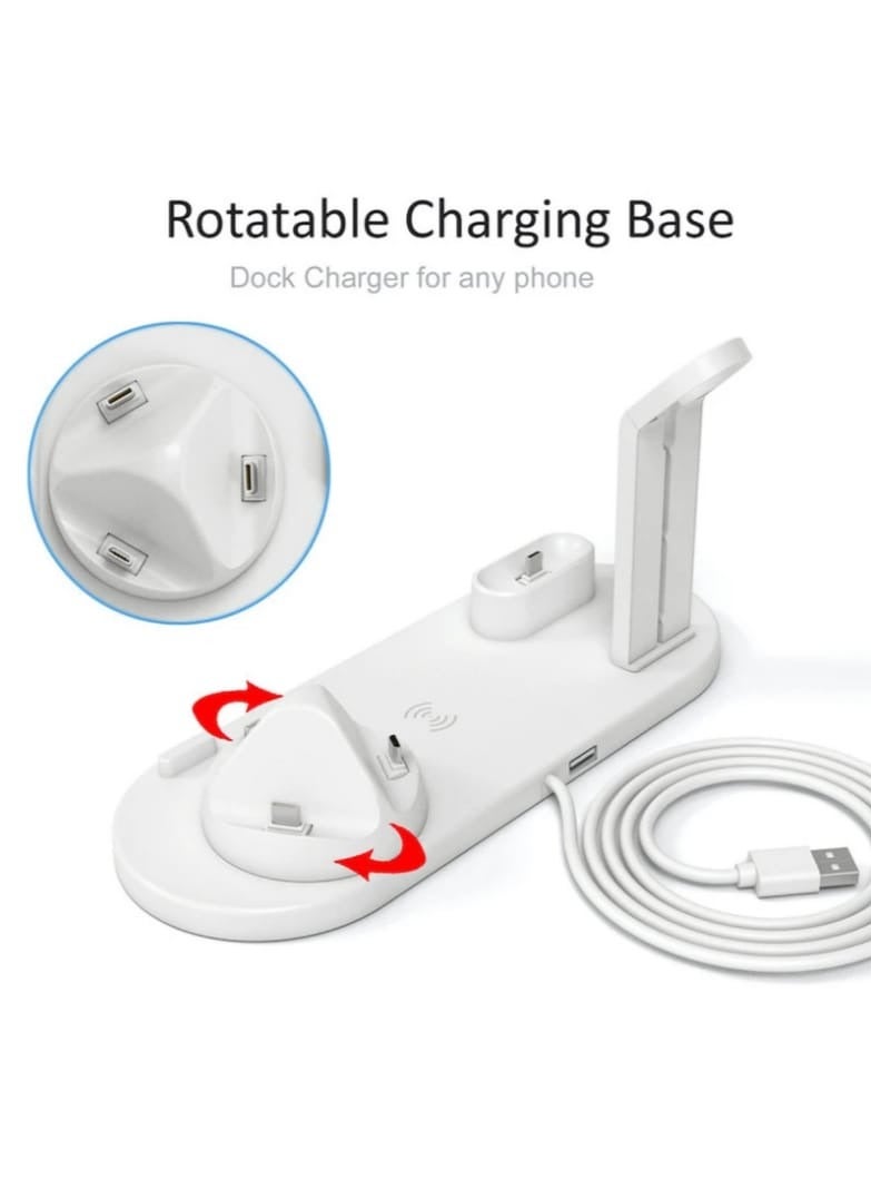 traditious 6-in-1 Fast Wireless Charging Station – Multi-Device Charger Dock for iPhone 16/15/14/13 Pro Max, Apple Watch, AirPods, Android Smartphones & More – Compact & Quick Charge Hub - White  - Image 4