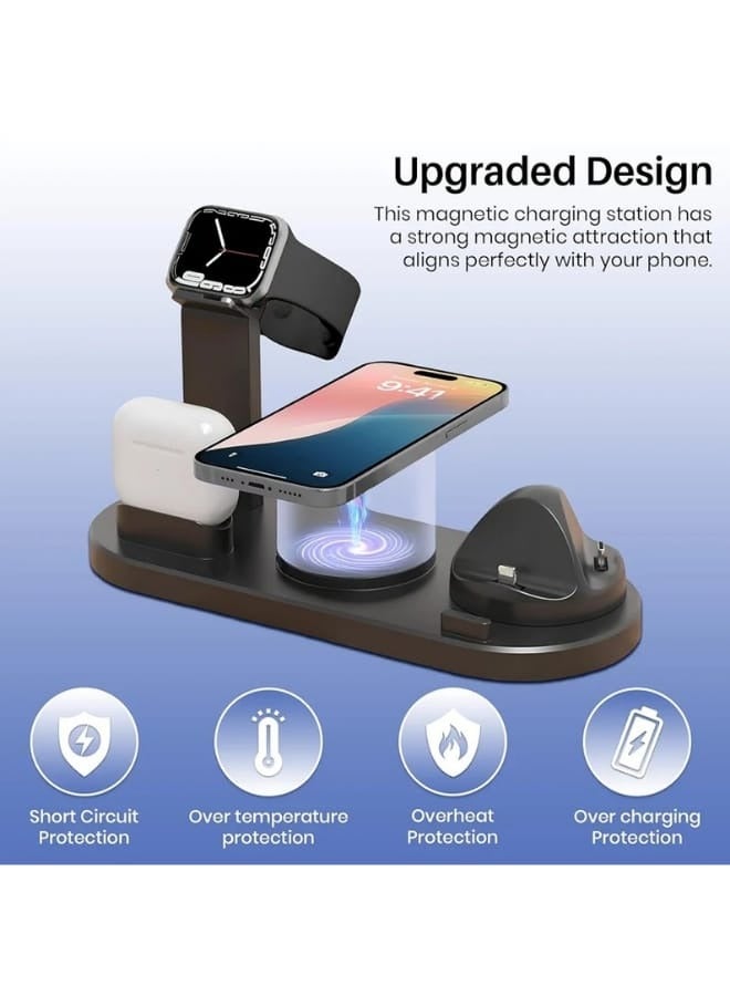 تقليدي محطة شحن لاسلكية سريعة 3 في 1 – قاعدة شحن متعددة الأجهزة لهواتف iPhone 16/15/14/13 Pro Max وساعة Apple Watch وسماعات AirPods والهواتف الذكية بنظام Android والمزيد – محور شحن مدمج وسريع – باللون الأسود - Image 2