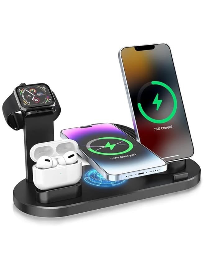 تقليدي محطة شحن لاسلكية سريعة 3 في 1 – قاعدة شحن متعددة الأجهزة لهواتف iPhone 16/15/14/13 Pro Max وساعة Apple Watch وسماعات AirPods والهواتف الذكية بنظام Android والمزيد – محور شحن مدمج وسريع – باللون الأسود - Image 1
