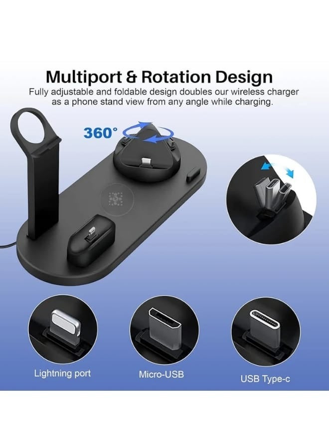 تقليدي محطة شحن لاسلكية سريعة 3 في 1 – قاعدة شحن متعددة الأجهزة لهواتف iPhone 16/15/14/13 Pro Max وساعة Apple Watch وسماعات AirPods والهواتف الذكية بنظام Android والمزيد – محور شحن مدمج وسريع – باللون الأسود - Image 3