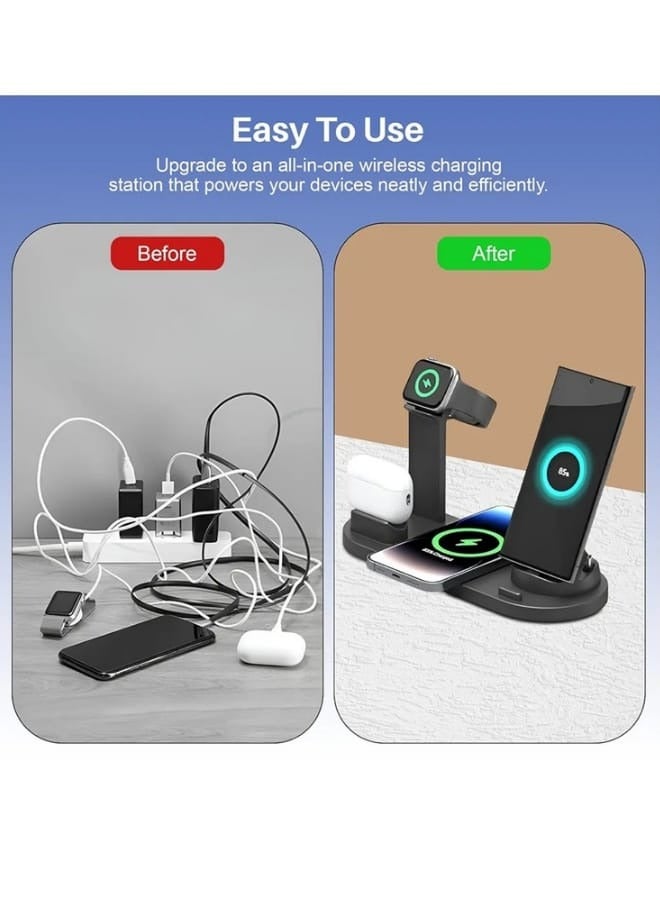 تقليدي محطة شحن لاسلكية سريعة 3 في 1 – قاعدة شحن متعددة الأجهزة لهواتف iPhone 16/15/14/13 Pro Max وساعة Apple Watch وسماعات AirPods والهواتف الذكية بنظام Android والمزيد – محور شحن مدمج وسريع – باللون الأسود - Image 4