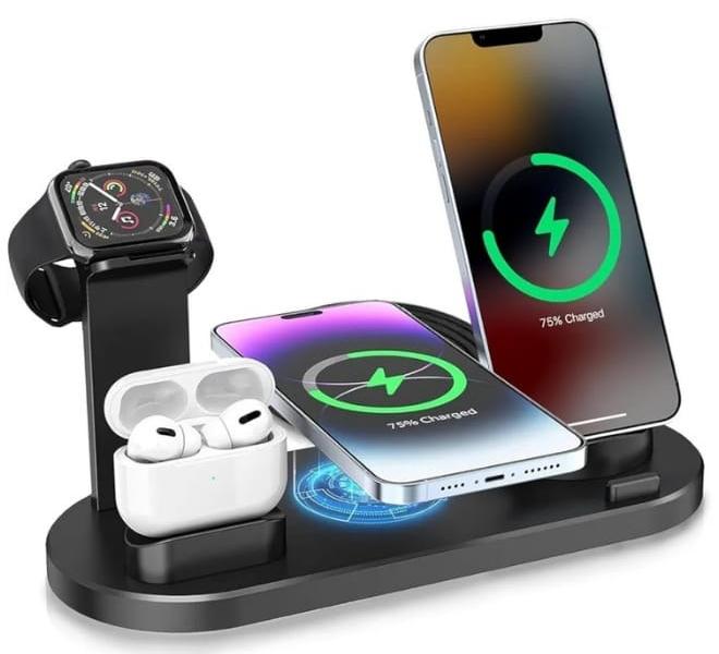 traditious 3-in-1 Fast Wireless Charging Station – Multi-Device Charger Dock for iPhone 16/15/14/13 Pro Max, Apple Watch, AirPods, Android Smartphones & More – Compact & Quick Charge Hub - Black