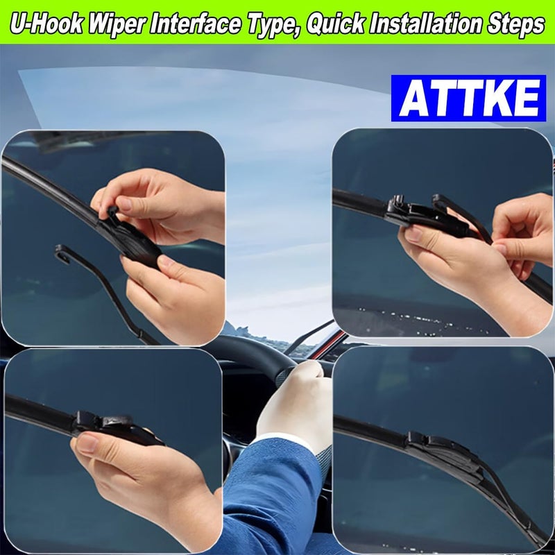 ATTKE All Weather All Season Wiper Blades, 26″ + 16″ Front Wipers and 12″ Rear Wiper Blades, Replacement for Toyota RAV4 2019-2023,Mazda 5 2006-2015,OE Original Style (Pack of 3) - Image 3