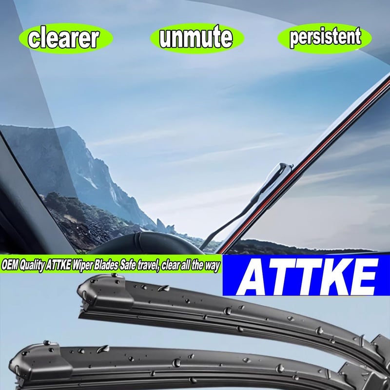 ATTKE All Weather All Season Wiper Blades, 26″ + 16″ Front Wipers and 12″ Rear Wiper Blades, Replacement for Toyota RAV4 2019-2023,Mazda 5 2006-2015,OE Original Style (Pack of 3) - Image 4