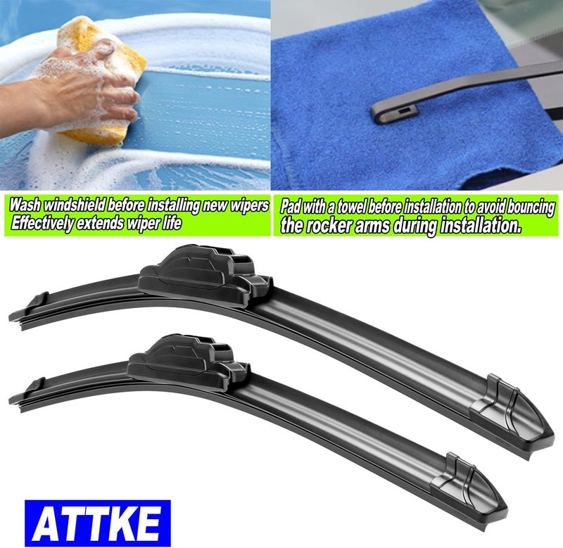 ATTKE All Weather All Season Wiper Blades, 26″ + 16″ Front Wipers and 12″ Rear Wiper Blades, Replacement for Toyota RAV4 2019-2023,Mazda 5 2006-2015,OE Original Style (Pack of 3) - Image 2
