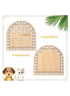 Generic Wooden Newborn Announcement Sign, Rattan Hello World Birth Announcement Sign, Baby Name Plaque for Girl Boy Photo Prop Baby Shower Nursery Hospital, Baby Shower Gift  - Image 2