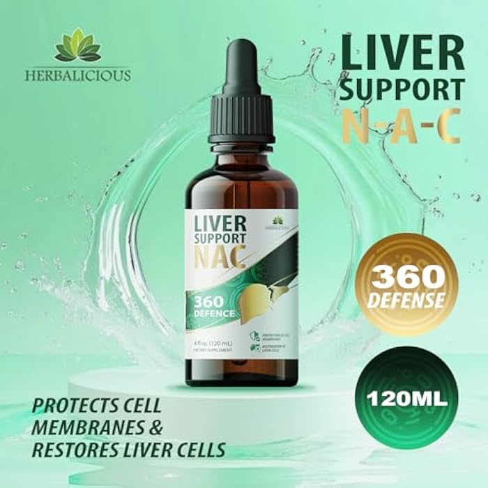 HERBALICIOUS دعم الكبد NAC 360 دفاع – صحة الكبد السائلة مع NAC، حليب الشوك، الهندباء، الهندباء البرية، الكركم، تشانكا بيدرا، جذر الشمندر والزنك – يدعم إزالة السموم من الكبد، التنظيف وصحة الخلايا – 4 أونصة سائلة - Image 2