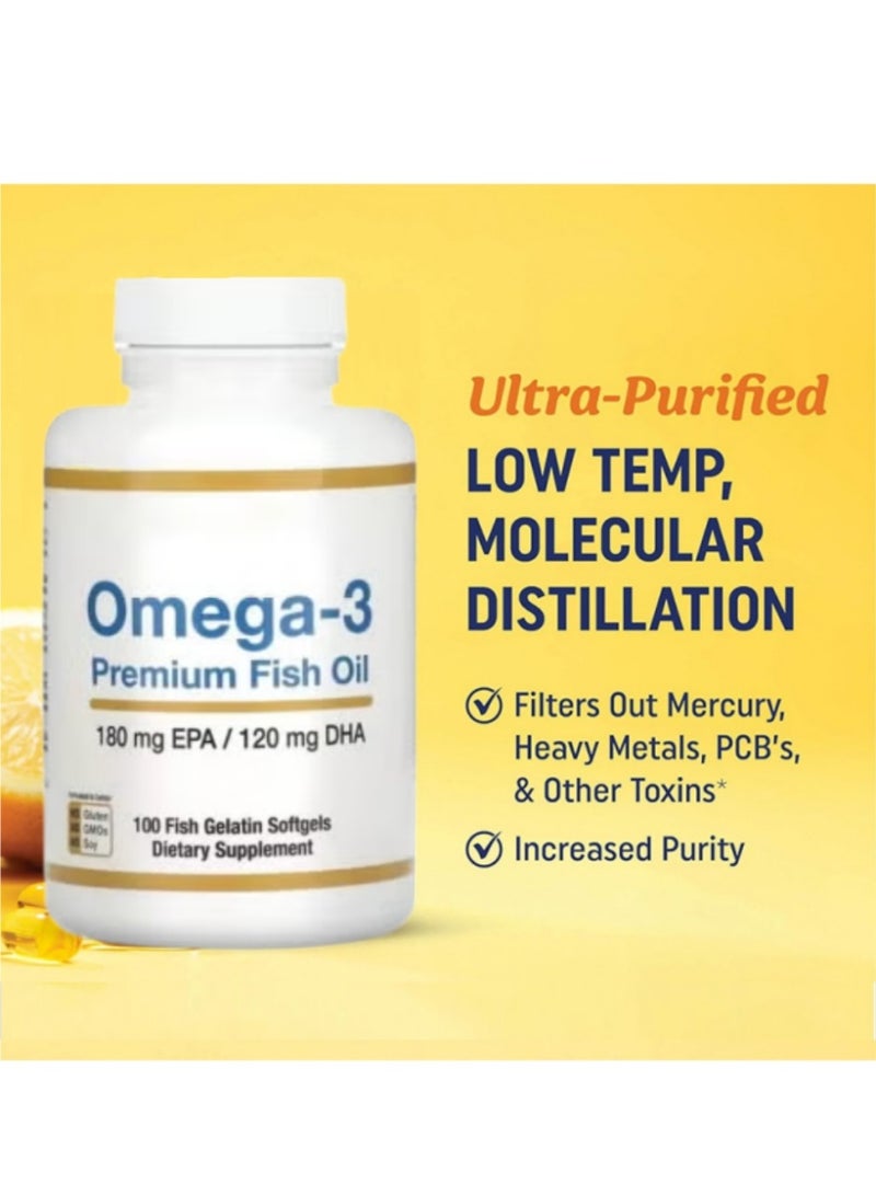 Omega Premium Omega-3 Fish Oil Concentrated Formula with EPA and DHA for Optimal Lipid Profile and Immune Support - Gluten-Free, 100 Fish Gelatin Softgels - Image 5