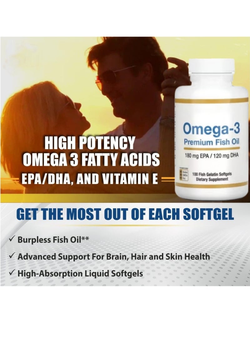Omega Premium Omega-3 Fish Oil Concentrated Formula with EPA and DHA for Optimal Lipid Profile and Immune Support - Gluten-Free, 100 Fish Gelatin Softgels - Image 3