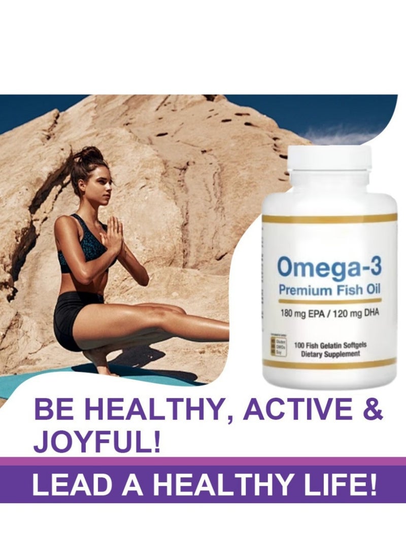 Omega Premium Omega-3 Fish Oil Concentrated Formula with EPA and DHA for Optimal Lipid Profile and Immune Support - Gluten-Free, 100 Fish Gelatin Softgels - Image 2