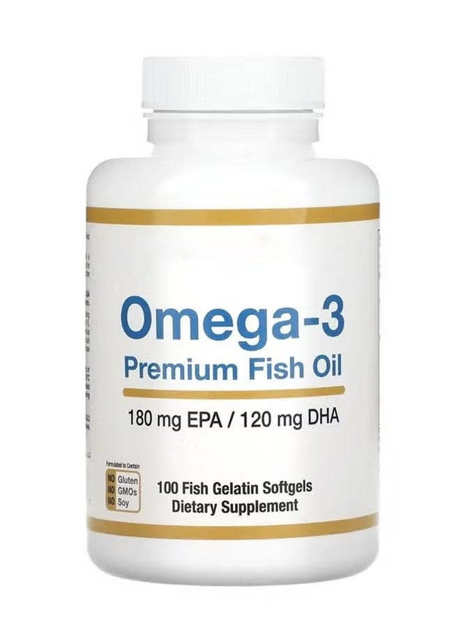 Omega Premium Omega-3 Fish Oil Concentrated Formula with EPA and DHA for Optimal Lipid Profile and Immune Support - Gluten-Free, 100 Fish Gelatin Softgels - Image 1