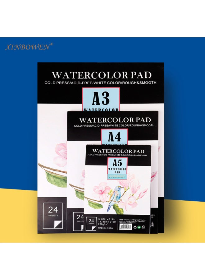 Xinbowen Student Hand-painted A3/a4/a5 Plastic Watercolor Book 180g24 Pages Medium Coarse Texture Cotton Pulp Drawing Book - Image 1