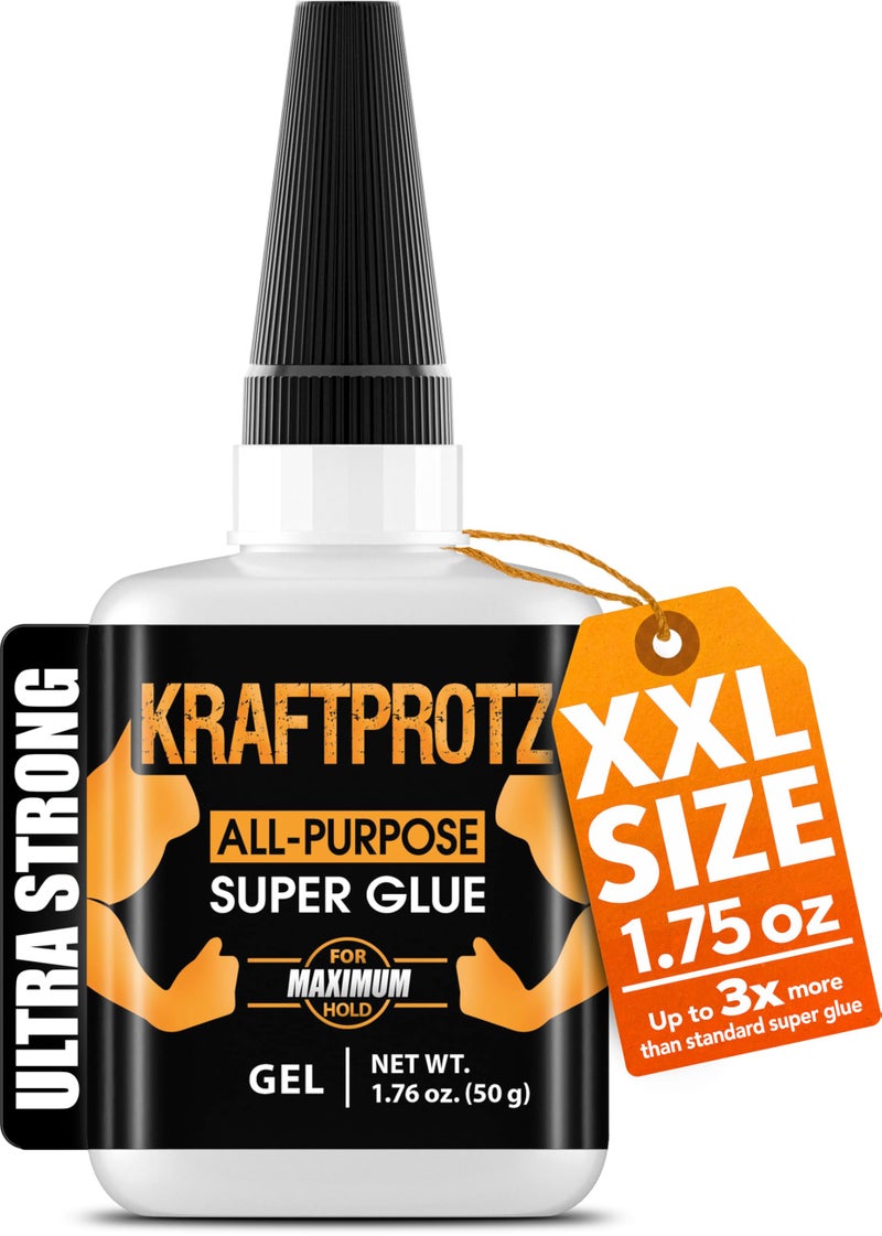 KRAFTPROTZ Super Glue Gel XXL Value Size 1.76oz â€“ Non-Drip All Purpose Adhesive for Vertical Surfaces â€“ Bonds Plastic, Wood, Metal & Ceramic â€“ Clear Finish, Precision Tip â€“ KRAFTPROTZ - Image 1
