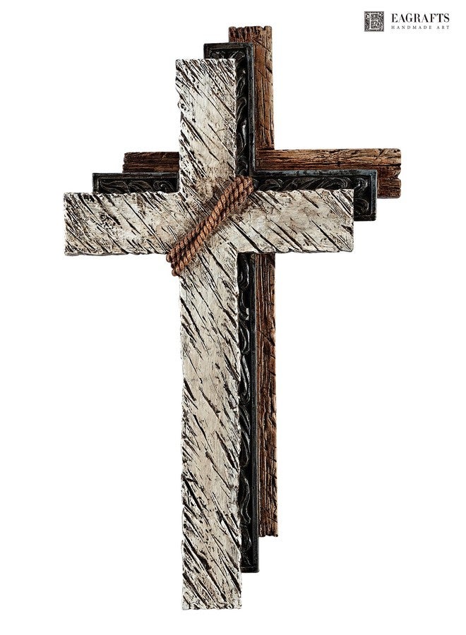Eagrafts Rustic Decorative Layered Wood Texture Resin Wall Cross, Home Wall Decor - Image 2