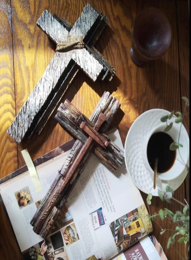 Eagrafts Rustic Decorative Layered Wood Texture Resin Wall Cross, Home Wall Decor - Image 5