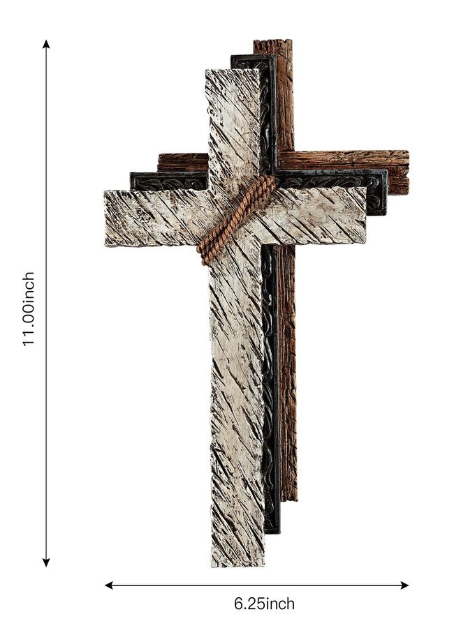 Eagrafts Rustic Decorative Layered Wood Texture Resin Wall Cross, Home Wall Decor - Image 3