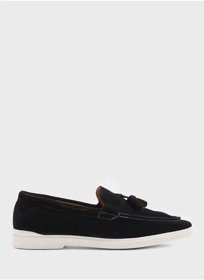 Robert Wood Genuine Suede Leather Tassel Detail Smart Loafers
