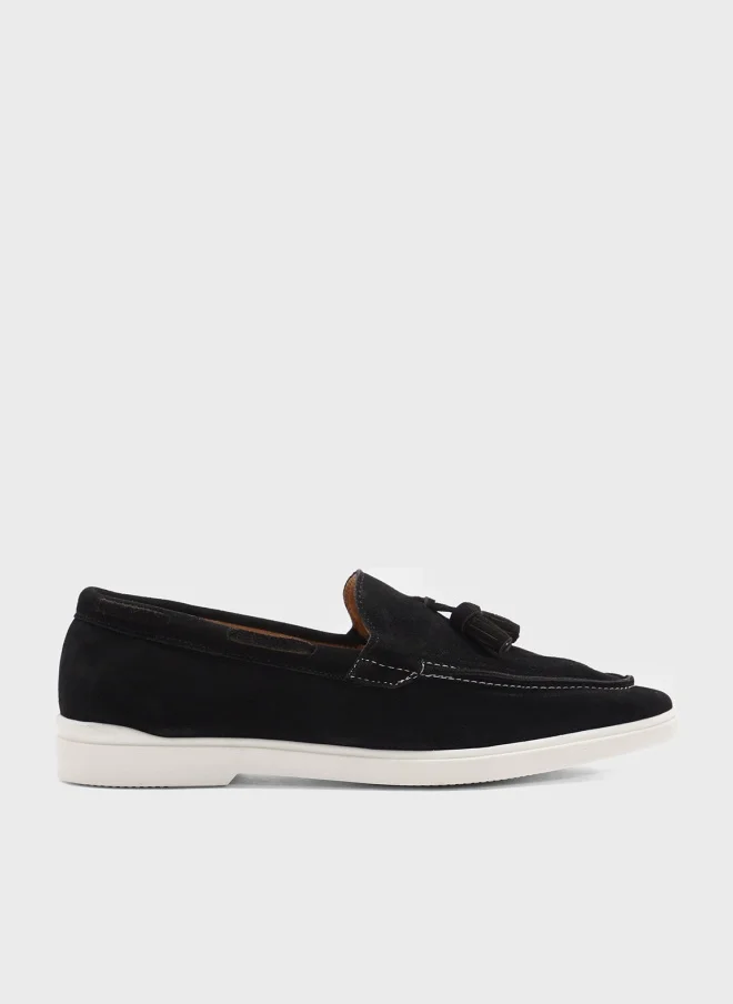 Robert Wood Genuine Suede Leather Tassel Detail Smart Loafers