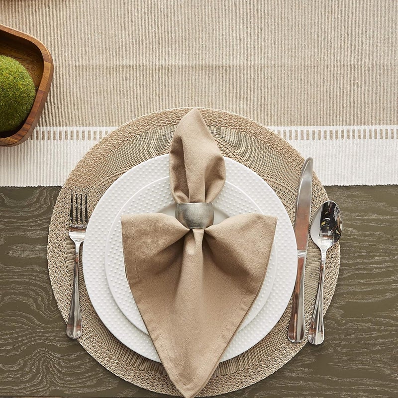 DII Dobby Stripe Woven Table Runner, 13x108 (13x113.5, Fringe Included), Stone - Image 4