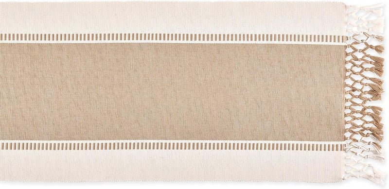 DII Dobby Stripe Woven Table Runner, 13x108 (13x113.5, Fringe Included), Stone - Image 3
