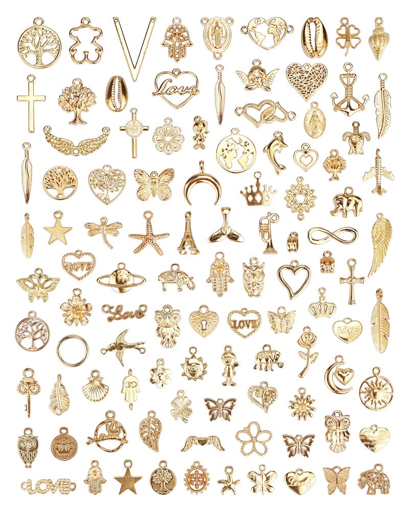 YETOOME 100 Pcs Wholesale Bulk Lots Jewelry Making Charms, Mixed Golden KC Gold Alloy Charms Pendants for Necklace Bracelet Jewelry Making and Crafting supplies - Image 1