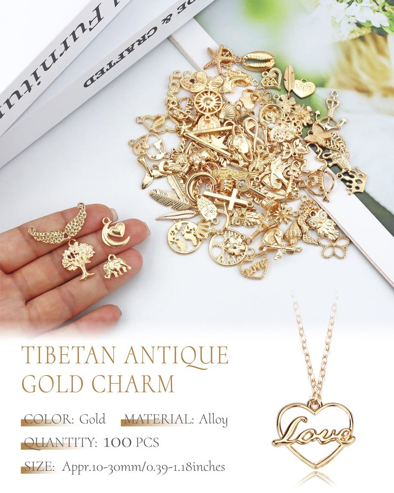 YETOOME 100 Pcs Wholesale Bulk Lots Jewelry Making Charms, Mixed Golden KC Gold Alloy Charms Pendants for Necklace Bracelet Jewelry Making and Crafting supplies - Image 4