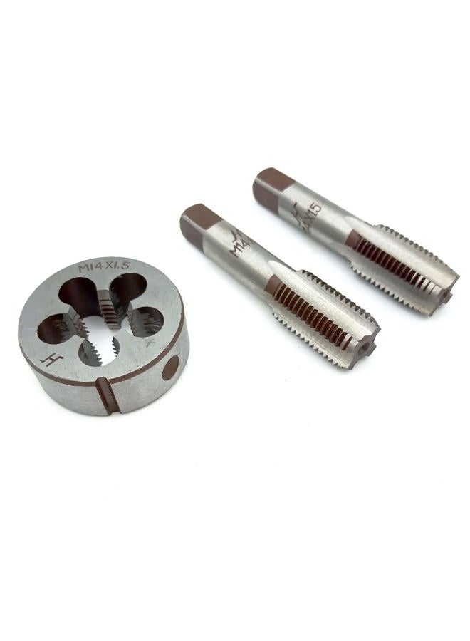 Acdeyaca Metric Hand Tap and Die Set, M14 x 1.5 Thread Tap and Round Die, 2 Right Hand Straight Taps & 1 Die (M14X1.5) - Image 1
