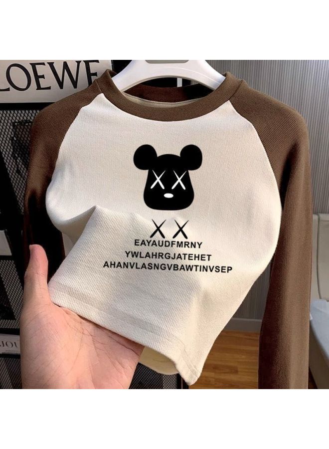 Maillard Style Double-sided German Fleece Kids Round Neck Base Layer Shirt Boys And Girls Winter Color-block Long Sleeve Warm Top
