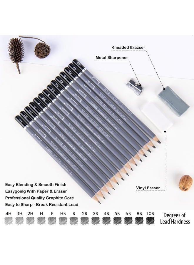 Brusarth Professional Sketch Pencils for Drawing Set - Graphite Pencils (4H-10B), Graphite Sticks, Erasers and Sharpener, Art Pencils for Sketching- Ideal for Artists and Beginners,17Pcs - Image 2