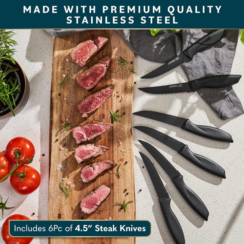 HomeHero Kitchen Knife Set - High Carbon Stainless Steel Blades & Built-In Sharpener - Ergonomic Handles & Cutlery Block Storage - Precision Cooking Prep with Chef Knife - 20 Pc, Black - Image 4