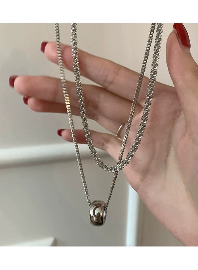 Goolsky Double-Layer Circle Pendant Sweater Chain for Women – Trendy Sweet-Cool Layered Necklace, Fall Winter Long Pendant for Hoodies & Knitwear  - Image 2