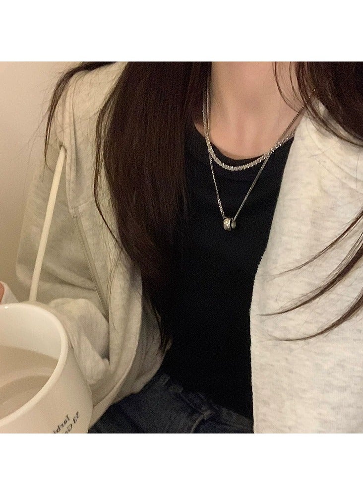 Goolsky Double-Layer Circle Pendant Sweater Chain for Women – Trendy Sweet-Cool Layered Necklace, Fall Winter Long Pendant for Hoodies & Knitwear  - Image 3