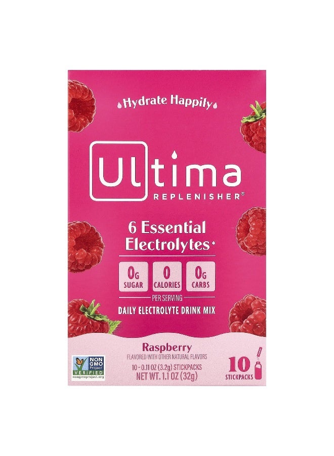 Ultima Replenisher Ultima Replenisher, 6 Essential Electrolytes, Daily Electrolyte Drink Mix, Raspberry, 10 Stickpacks, 0.11 oz (3.2 g) Each - Image 1