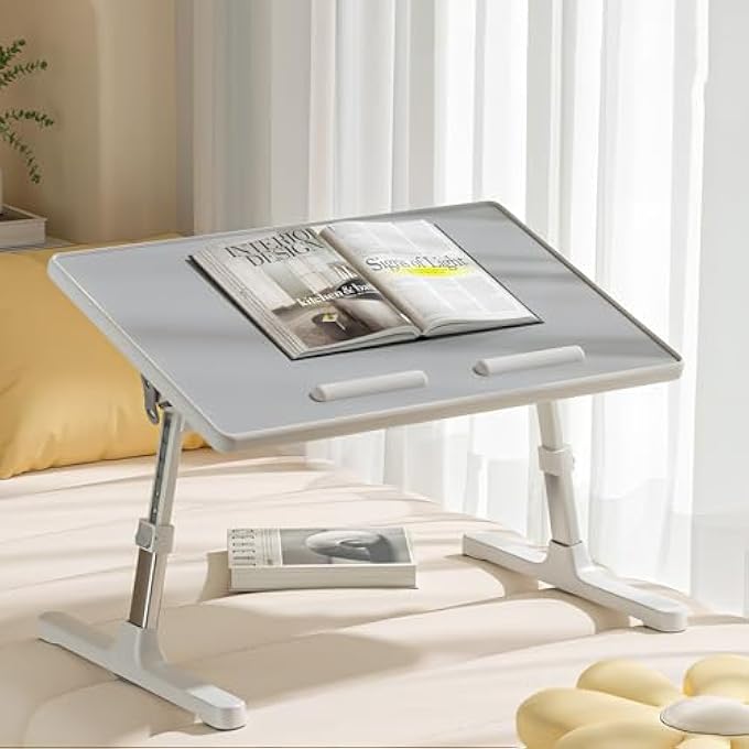 rayihni LAPTOP BED TABLE, FOLDING BED TABLE, HEIGHT AND ANGLE ADJUSTABLE, READING AND LAPTOP STAND, FOLDABLE LAPDESK, TABLE FOR BED/SOFA/FLOOR (GREY, 52 X 30 CM) - Image 2
