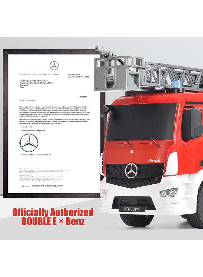 Double E Benz Licensed Remote Control Fire Truck, Rc Fire Truck Toy, Rechargeable Construction Truck Toys With Alarm Lights, Hose, Working Water Pump And Rotating Rescue Ladder Fire Truck Toys Gift For Kids - Image 2