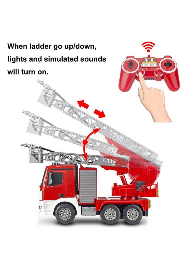 Double E Benz Licensed Remote Control Fire Truck, Rc Fire Truck Toy, Rechargeable Construction Truck Toys With Alarm Lights, Hose, Working Water Pump And Rotating Rescue Ladder Fire Truck Toys Gift For Kids - Image 3