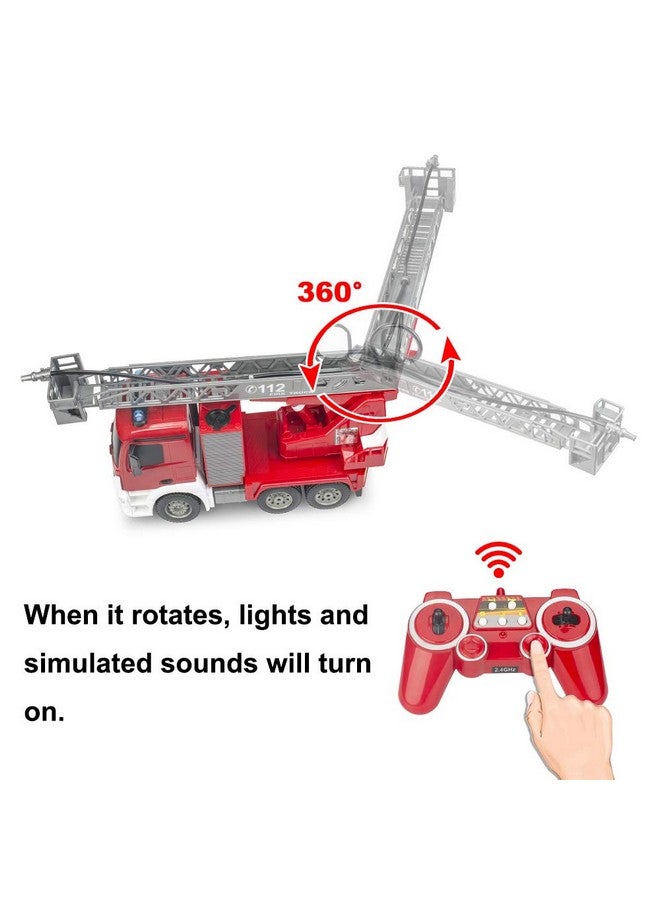 Double E Benz Licensed Remote Control Fire Truck, Rc Fire Truck Toy, Rechargeable Construction Truck Toys With Alarm Lights, Hose, Working Water Pump And Rotating Rescue Ladder Fire Truck Toys Gift For Kids - Image 4