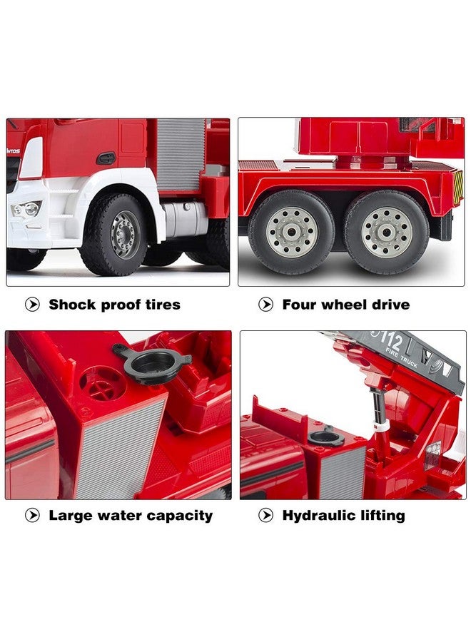 Double E Benz Licensed Remote Control Fire Truck, Rc Fire Truck Toy, Rechargeable Construction Truck Toys With Alarm Lights, Hose, Working Water Pump And Rotating Rescue Ladder Fire Truck Toys Gift For Kids - Image 5