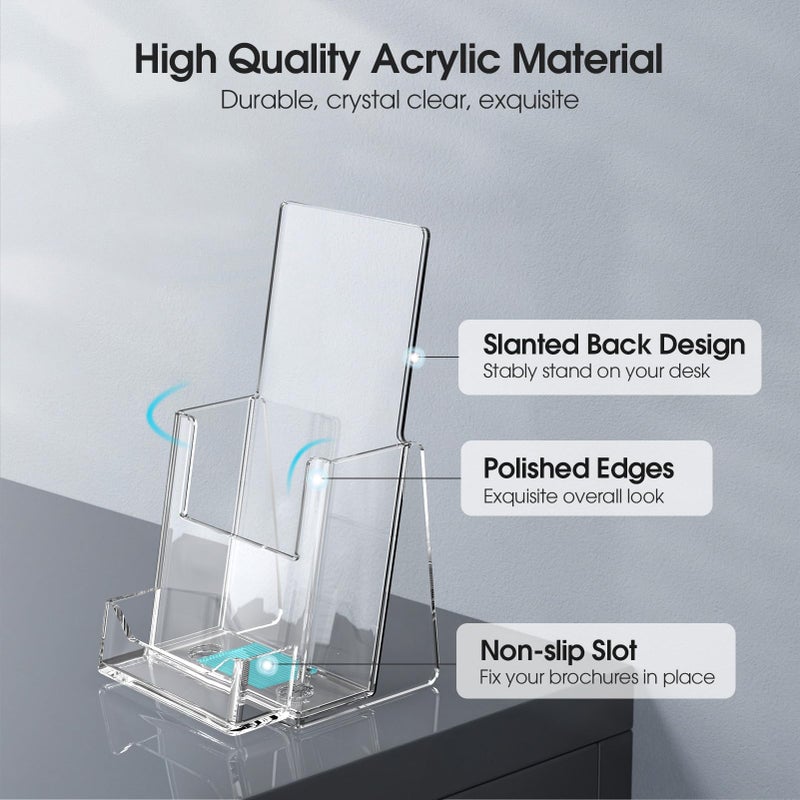 MaxGear Brochure Holder 4x9 inch with Business Card Organizer, Acrylic Literature Display Stand Clear Plastic Flyer Holder Wall Mount or Countertop Use for Pamphlets, Booklets, 2 Pack - Image 2