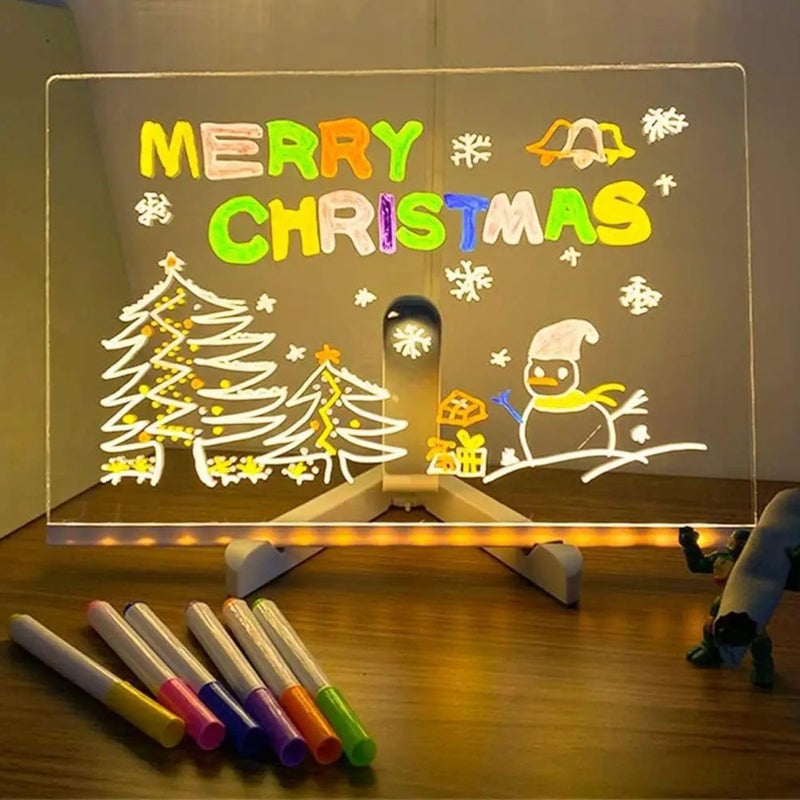 Snoogg 8x10 LED Note Board – Light-Up Acrylic Message & Drawing Tablet with 6 Pens and Stand, Ideal for Office Organization, Room Décor, Festival Greetings, Birthday Gift - Image 4