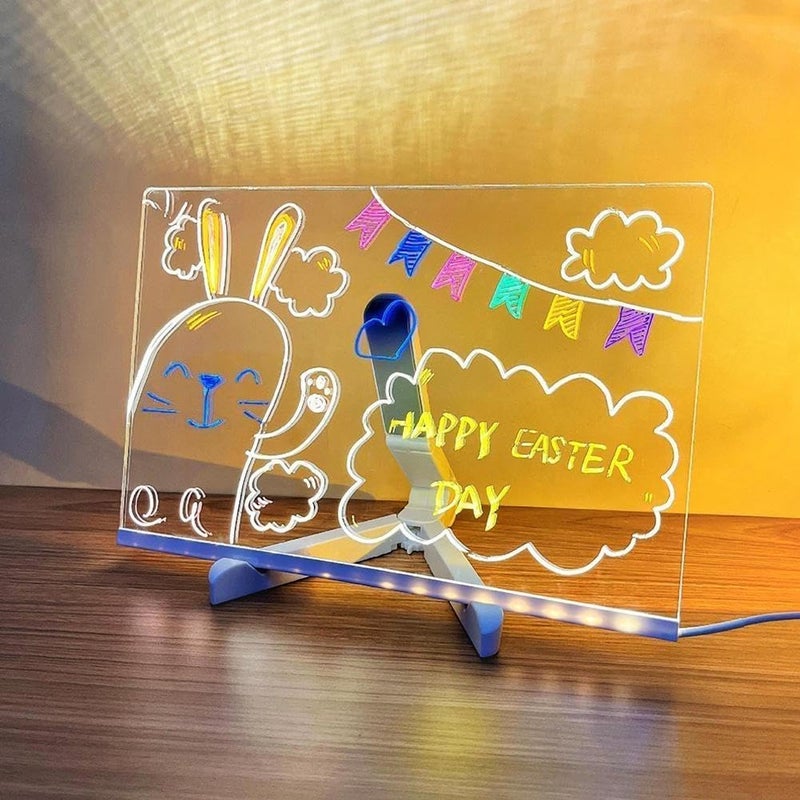Snoogg 8x10 LED Note Board – Light-Up Acrylic Message & Drawing Tablet with 6 Pens and Stand, Ideal for Office Organization, Room Décor, Festival Greetings, Birthday Gift - Image 1