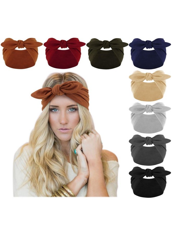 DRESHOW 8 Pack Bow Headbands Of Solid Color For Women’S Hair Non Slip Wide Vintage Head Wraps Knotted Cute Hair Band Accessories  - Image 1