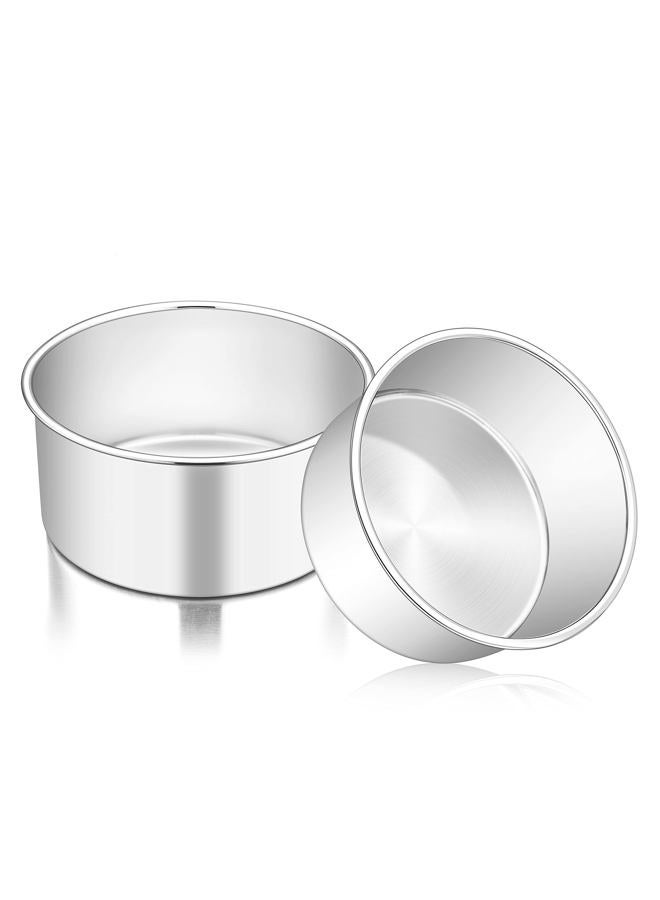 TeamFar 6 Inch Cake Pan, 6” x 3” Deep Round Cake Pan Tier Baking Tins Set Stainless Steel, For Baking Steaming Serving, Healthy & Toxic Free, Deep & Straight Size, Oven & Dishwasher Safe - Set of 2 - Image 1