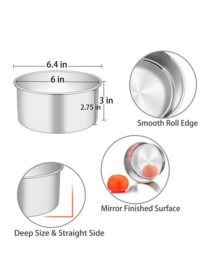 TeamFar 6 Inch Cake Pan, 6” x 3” Deep Round Cake Pan Tier Baking Tins Set Stainless Steel, For Baking Steaming Serving, Healthy & Toxic Free, Deep & Straight Size, Oven & Dishwasher Safe - Set of 2 - Image 2