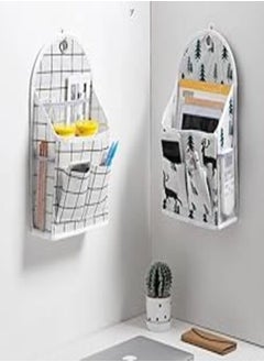 Generic Al-Israa Hanging Storage Bag Linen Fabric Foldable with 3 Pockets, Waterproof Wall Mounted Baskets Organizer for Nursery Bathroom Bedroom Decor (2 Organizers)) 