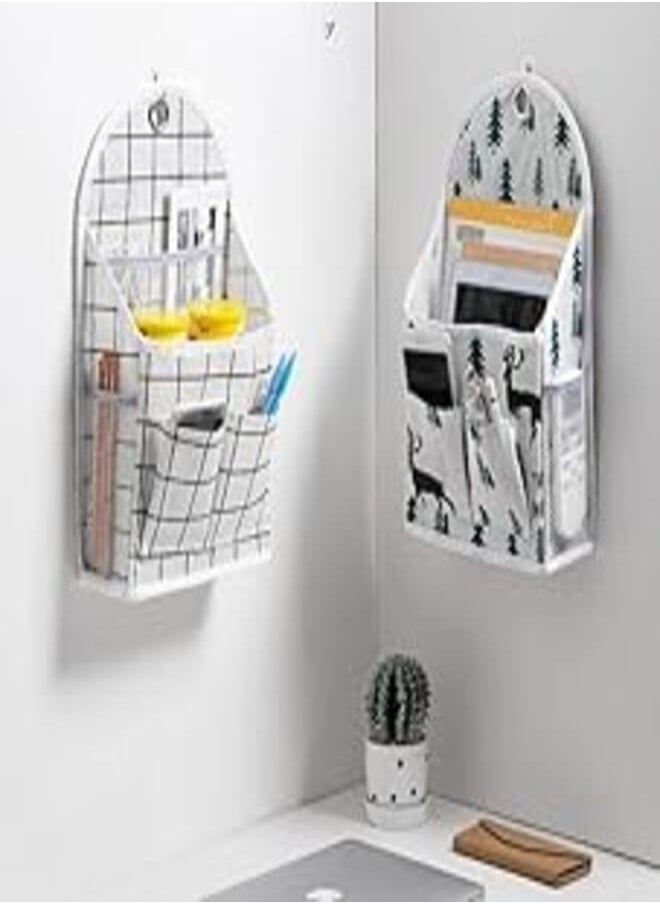 Generic Al-Israa Hanging Storage Bag Linen Fabric Foldable with 3 Pockets, Waterproof Wall Mounted Baskets Organizer for Nursery Bathroom Bedroom Decor (2 Organizers)) 