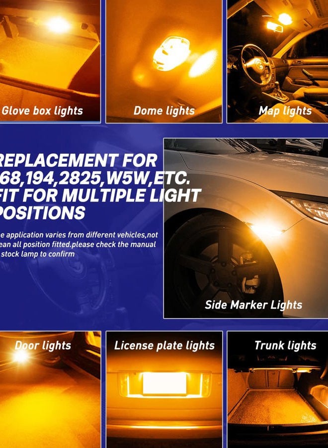 AUTOONE 194 LED Bulb Amber Yellow, Side Marker Lights 300% Brighter T10 168 2825 W5W LED Bulbs for License Plate Light Dome Map Door Courtesy Interior Car Lights, Pack of 2 - Image 4