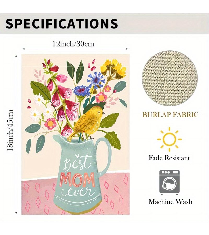 1pc Best Mom Ever Garden Flag 12x18 Inch Double Sided Waterproof Burlap Durable Polyester Spring Summer Outdoor Decor Mother S Day Indoor Outdoor Decoration - Image 3